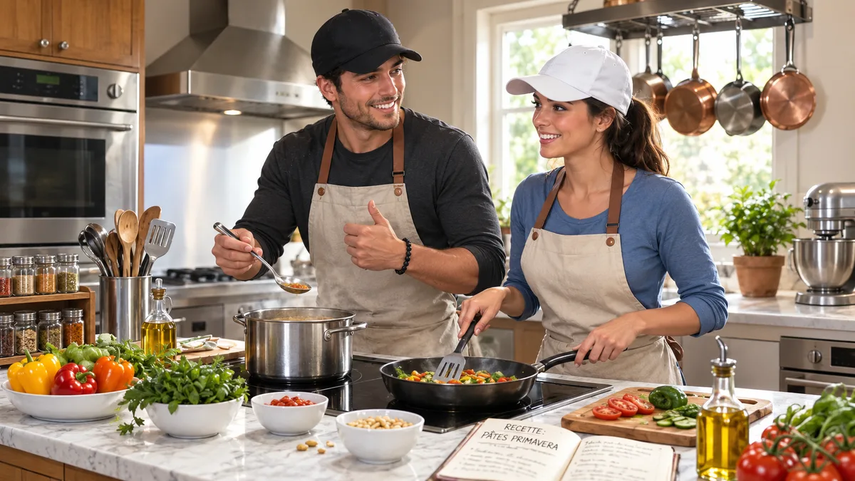 Jamy and Kaïna in their kitchen