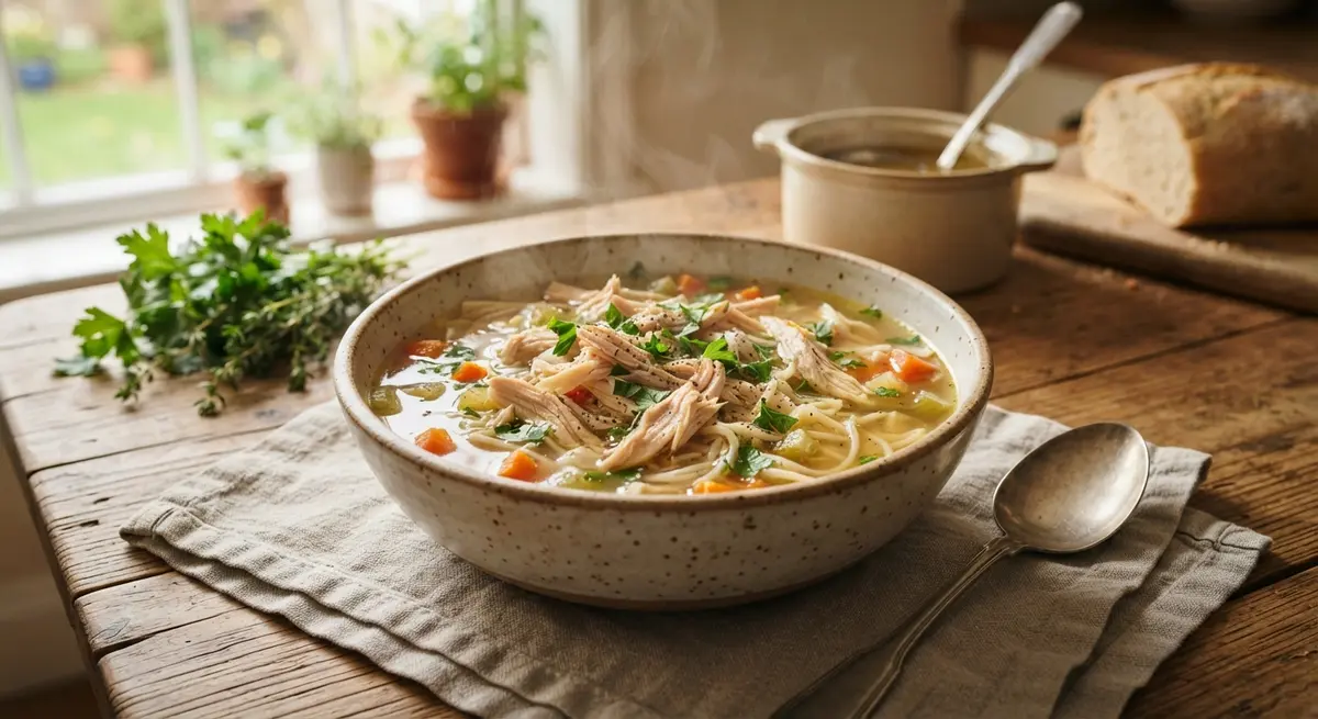 Allergy-Safe Shredded Turkey Noodle Soup