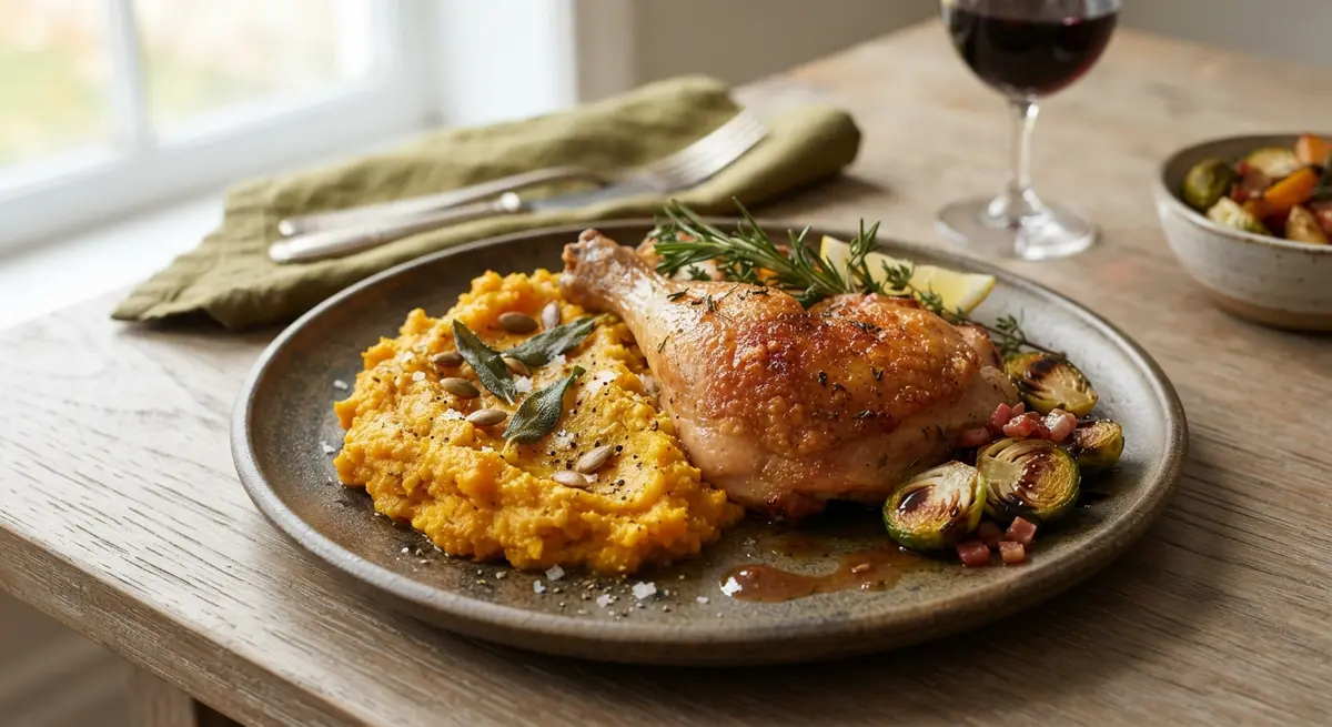Autumn Squash Mash with Crispy Roast Chicken