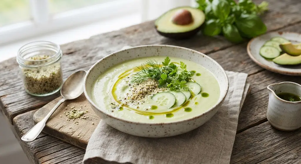 Avocado and Hemp Seed Green Gazpacho: Refreshing Vascular Support