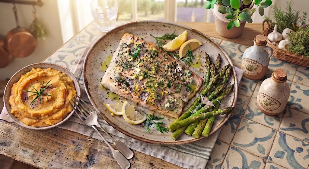 Baked Cod with Sweet Potato Mash & Asparagus