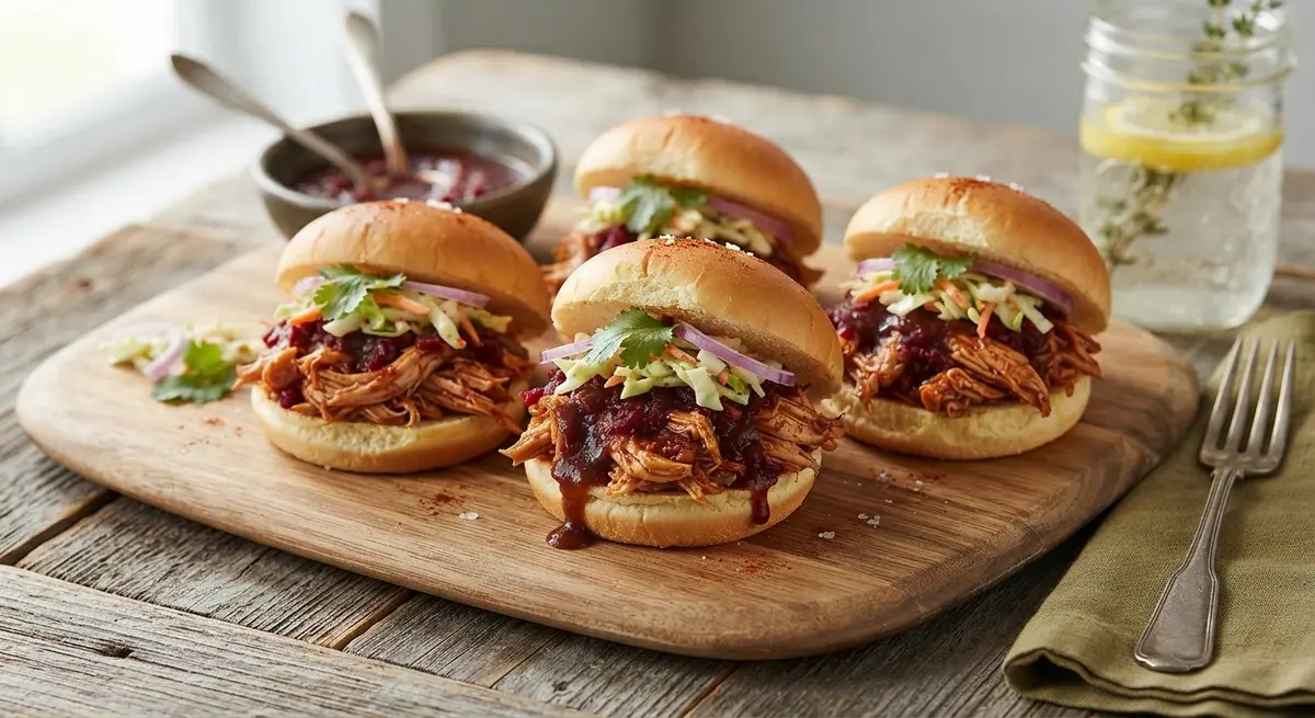 BBQ Pulled Chicken Sliders with Hidden-Beet Sauce