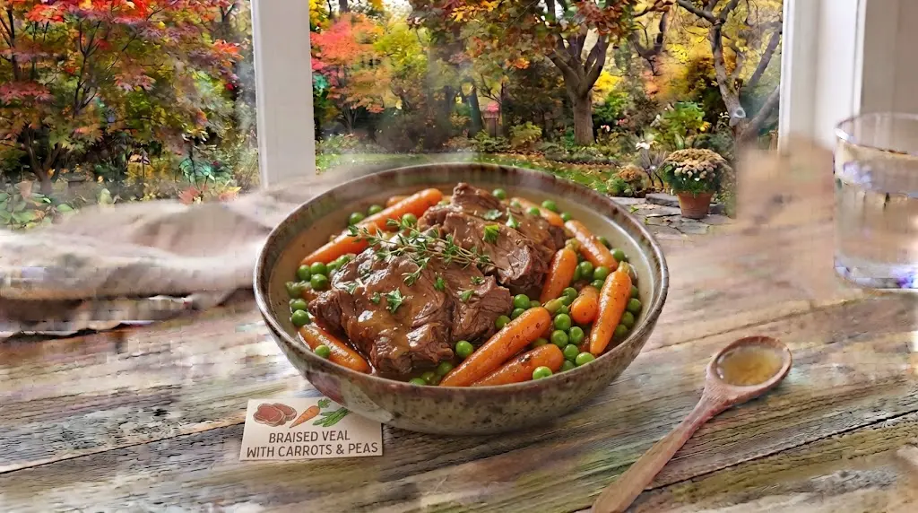 Tender Braised Veal with Carrots & Tiny Peas (Bioavailable iron and vitamins)