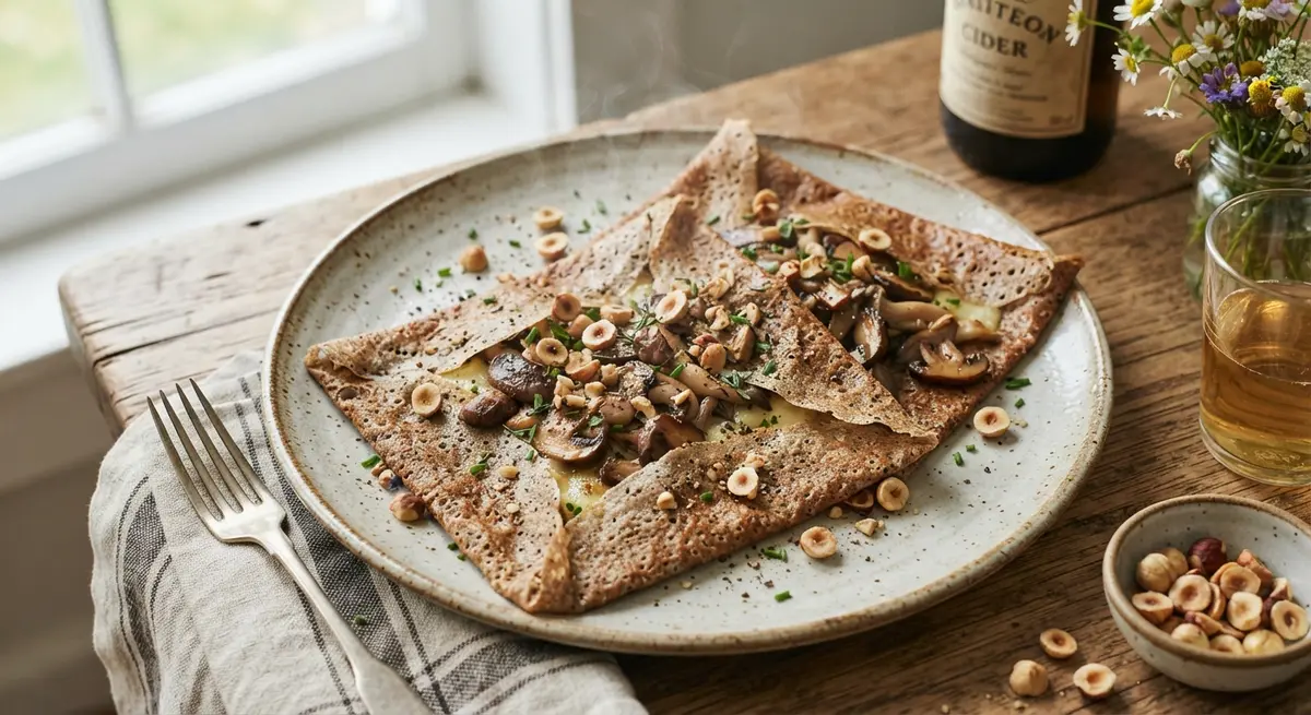 Buckwheat Galettes with Parsley Mushrooms & Chopped Hazelnuts (Magnesium for blood pressure)
