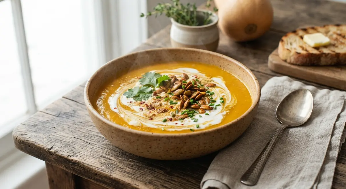 Butternut Squash & Coconut Ginger Soup (Rich in beta-carotene, silky texture)