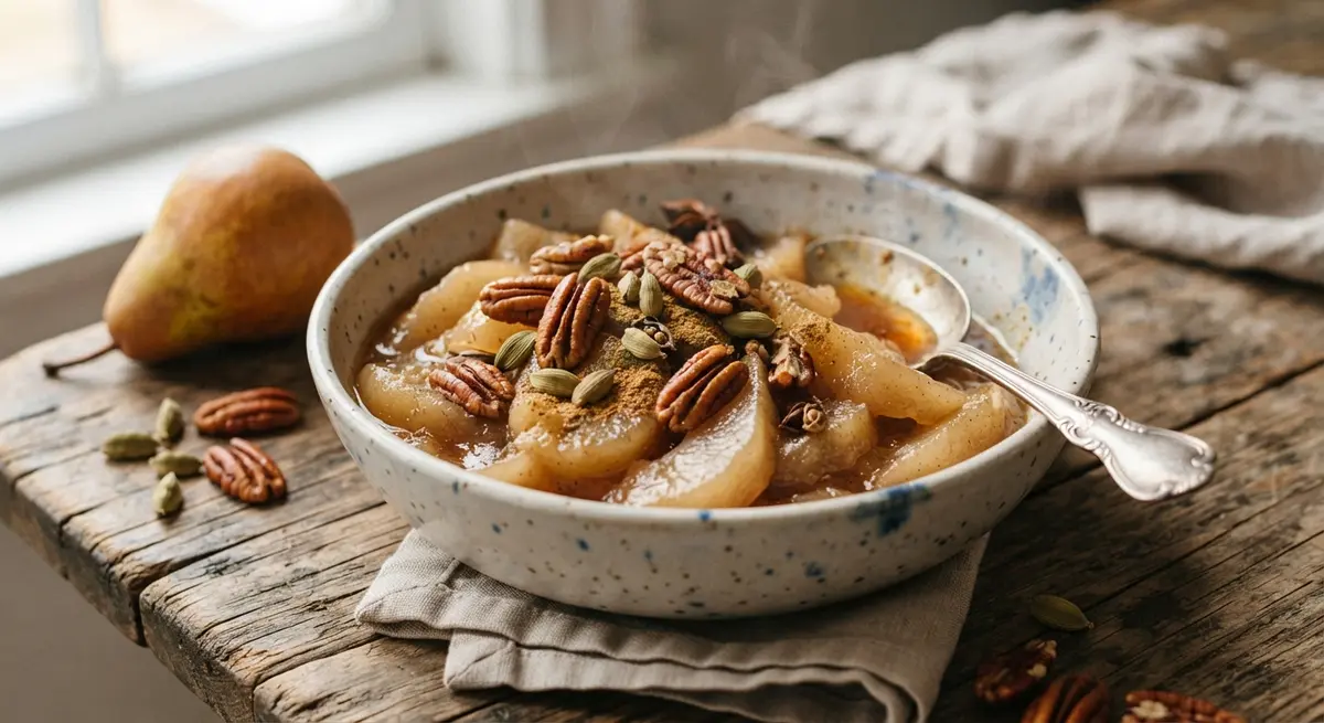 Cardamom and Pear Compote with Toasted Pecans