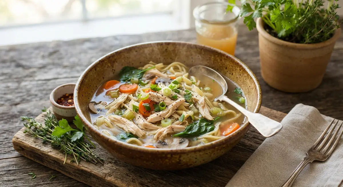 Collagen-Rich Chicken Bone Broth with Noodles & Tender Veggies (Ideal for postpartum healing)