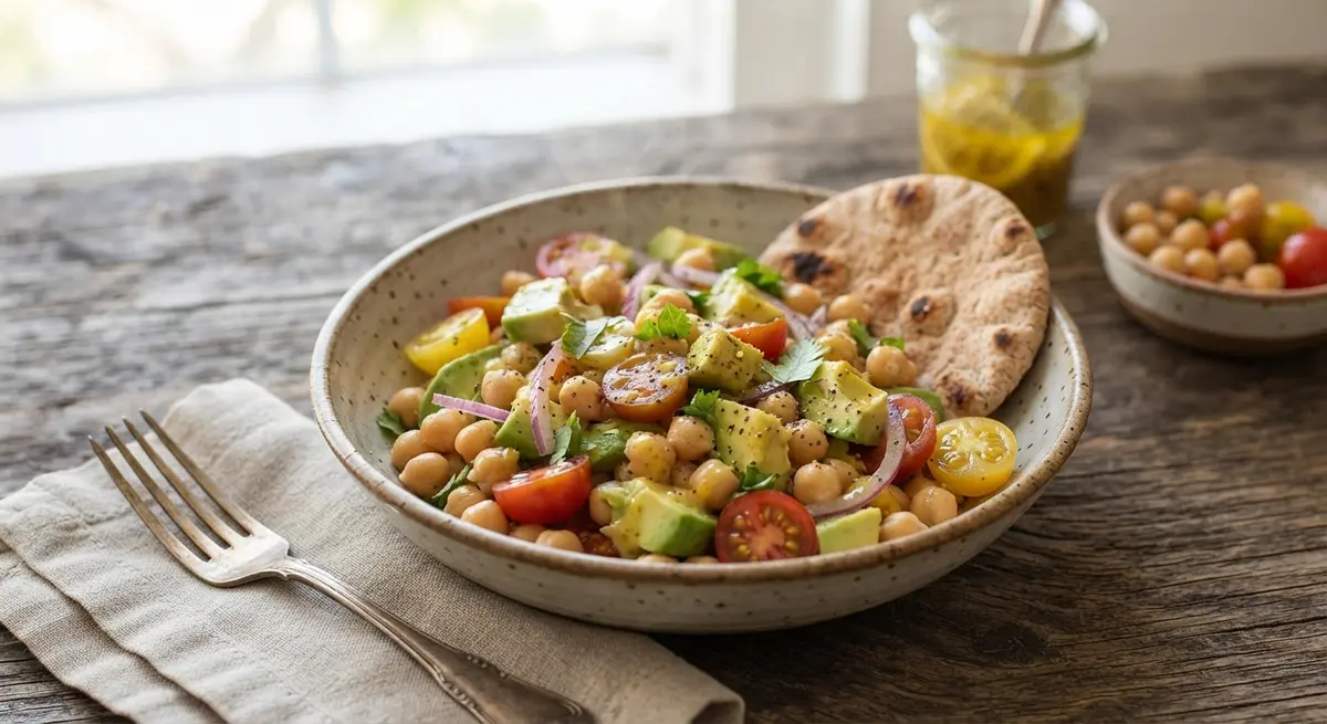 Chickpea, Avocado, Cherry Tomato & Lemon-Mustard Salad (Fiber and protein)