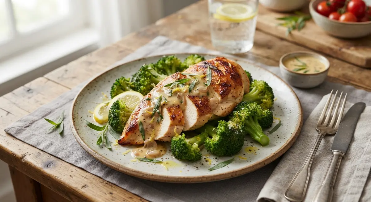 Citrus (Orange/Lemon) Tarragon Chicken with Steamed Broccoli (Vitamin C and fiber)