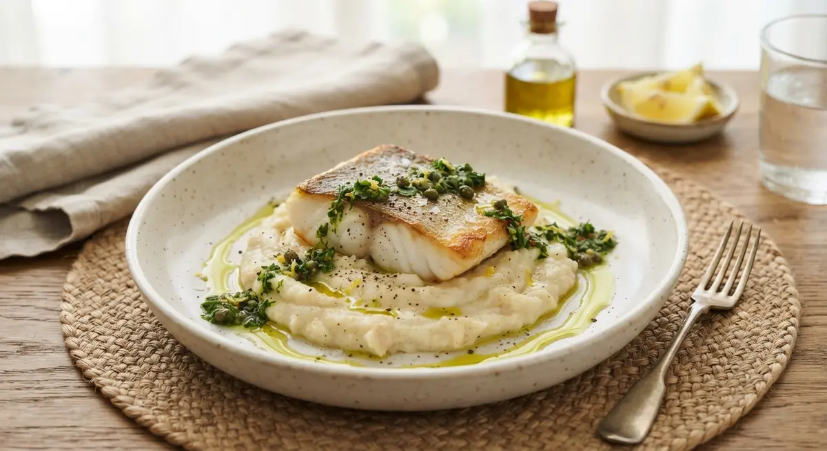 Cod Fillet with Celeriac Mash & Olive Oil (Low-GI root starch)