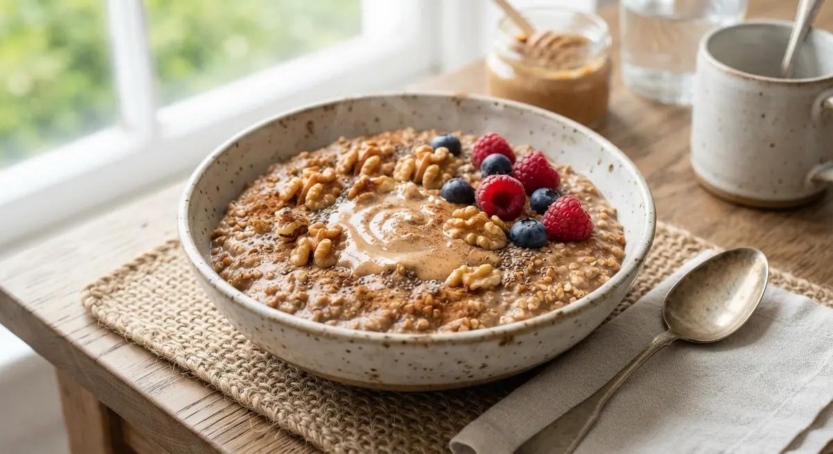 Cracked Buckwheat Porridge with Walnuts & Whole Almond Butter (Gluten-free, low GI alternative)