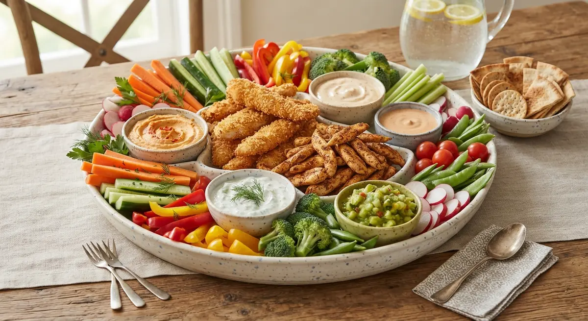 Dip Station Plate with Chicken Strips and Crudités