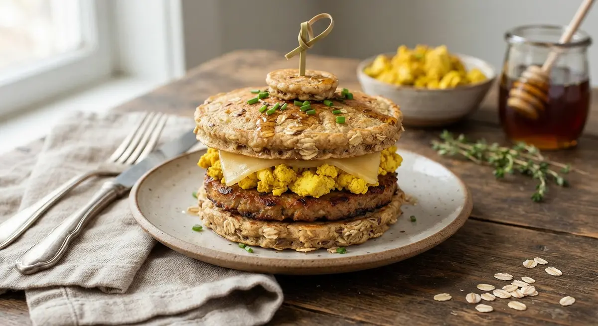 Egg-Free Oat Pancake Breakfast Sandwich