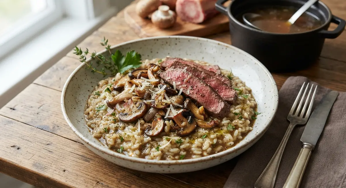 Grass-Fed Beef and Bone Broth Risotto with Wild Mushrooms