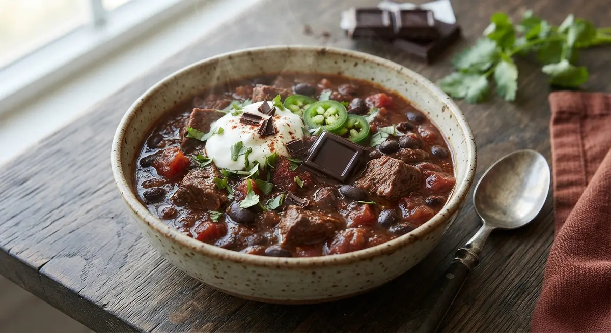 Grass-Fed Beef Chili with Dark Chocolate and Smoked Paprika