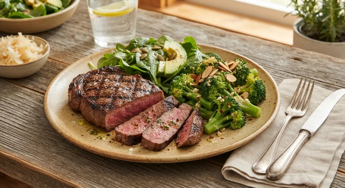 Grass-Fed Steak with Garlic Broccoli (Hormone-Support Plate)