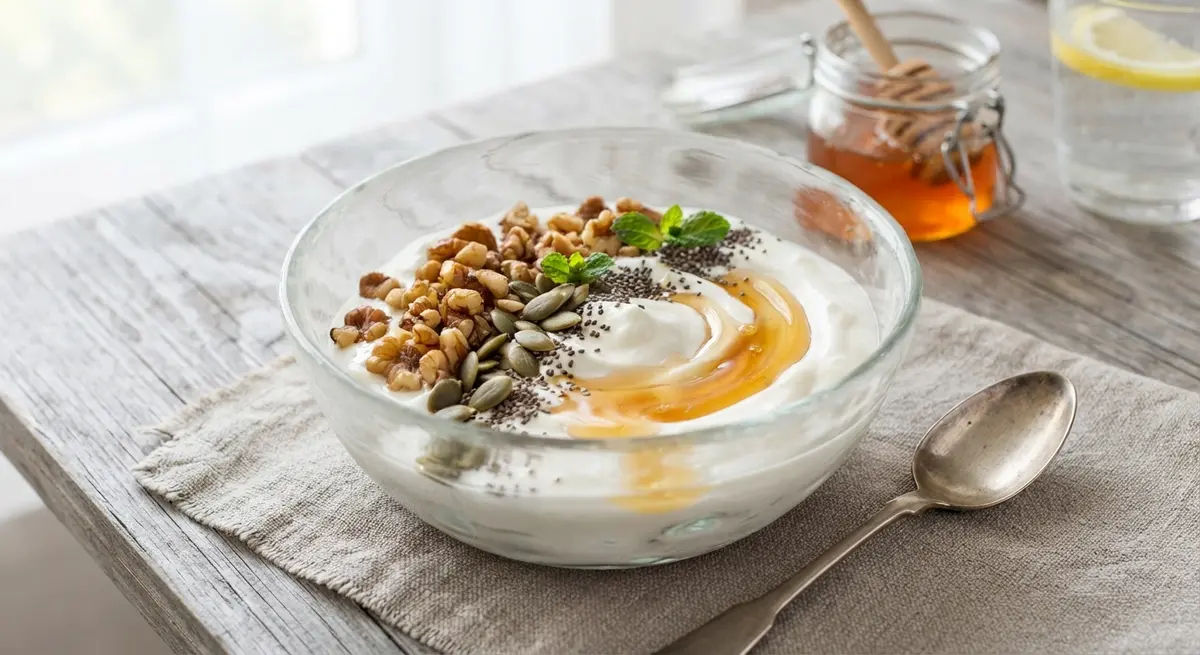 Greek Yogurt Bowl with Walnuts, Pumpkin Seeds & Honey (Protein and zinc)