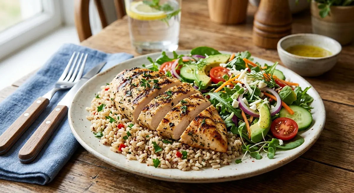 Grilled Chicken Breast with Brown Rice & Salad