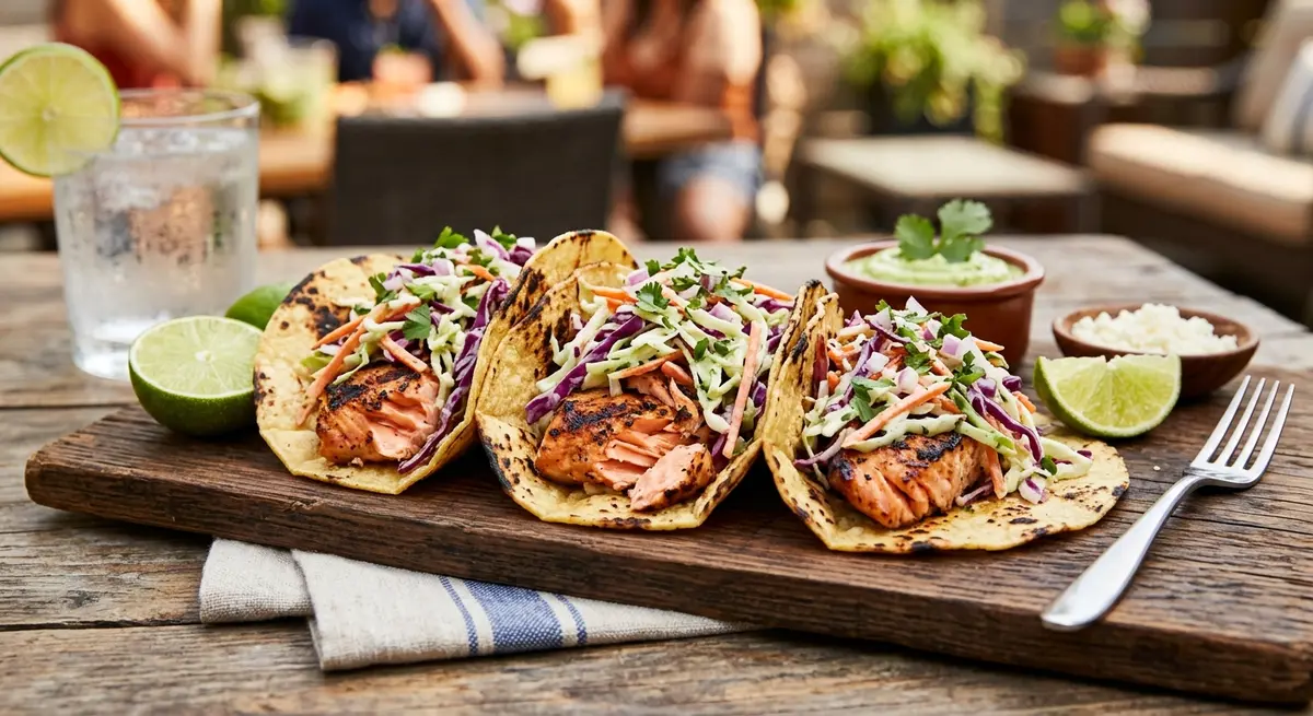 Grilled Salmon Tacos with Cabbage Slaw