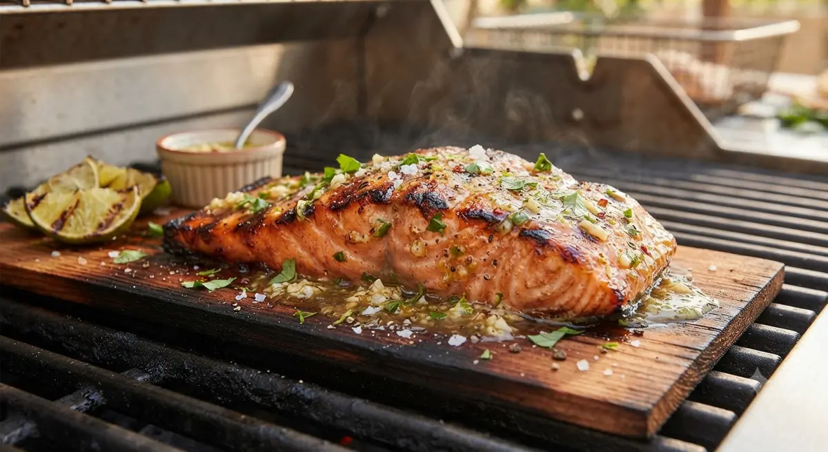 Grilled Salmon with Garlic Lime Butter