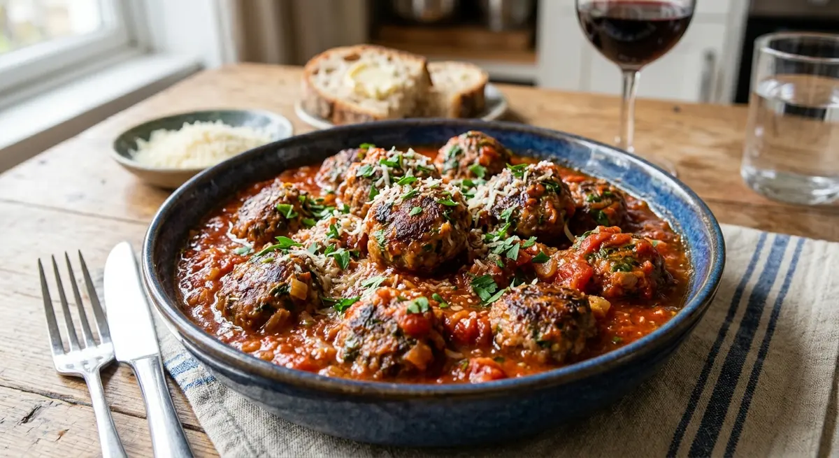 Herb Beef Meatballs (No Onion/Garlic) with Homemade Garlic/Onion-Free Tomato Sauce (Regained pleasure)