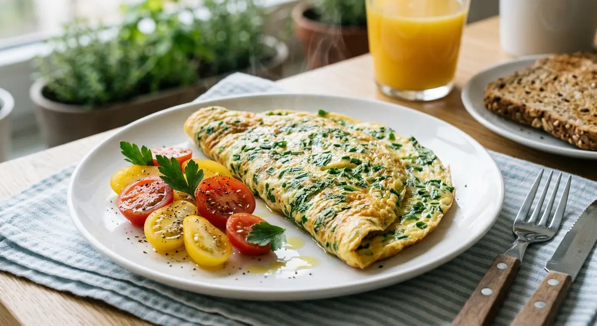 Herb Omelet (Chives, Parsley) & Tomatoes (Portion-Controlled) (Digestive safety)
