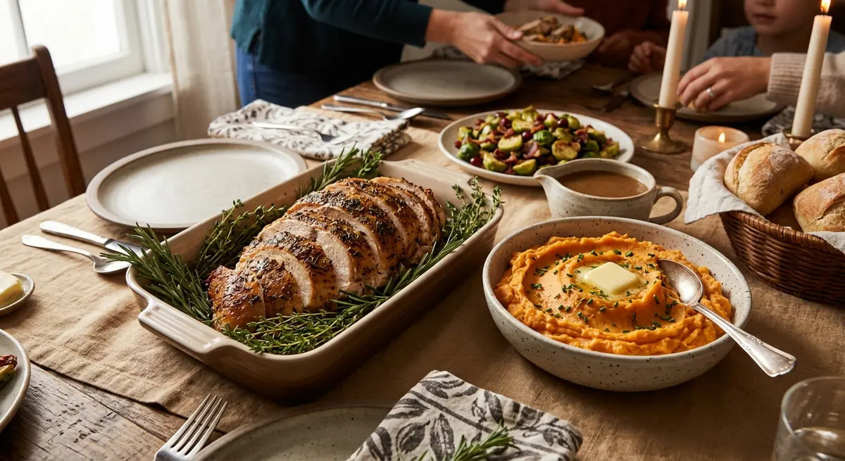 Herb-Roasted Turkey with Butter-Mashed Sweet Potatoes (Vitamin A and protein)