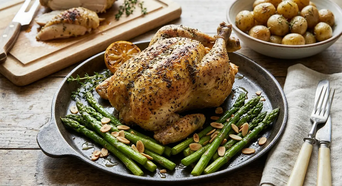 Herbes de Provence Roast Chicken, Green Asparagus & Sliced Almonds (Protein-lipid meal)