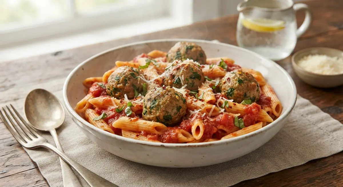 Hidden-Spinach Meatball Pasta