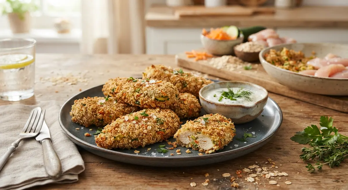 Hidden-Veggie Chicken Tenders with Oat Crust