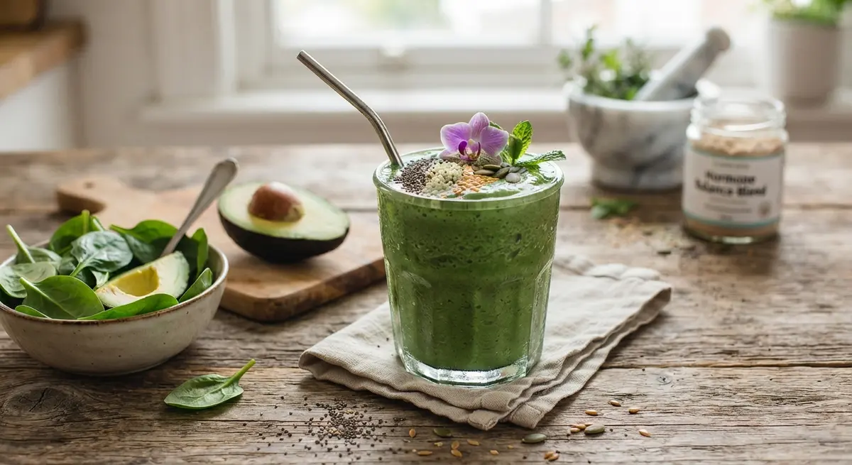 Hormone-Friendly Green Smoothie (Spinach, Half Avocado, Hemp Protein, Almond Milk) (Zero fast sugars)