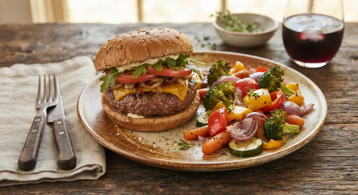Lean Beef Burger with Roasted Veggies