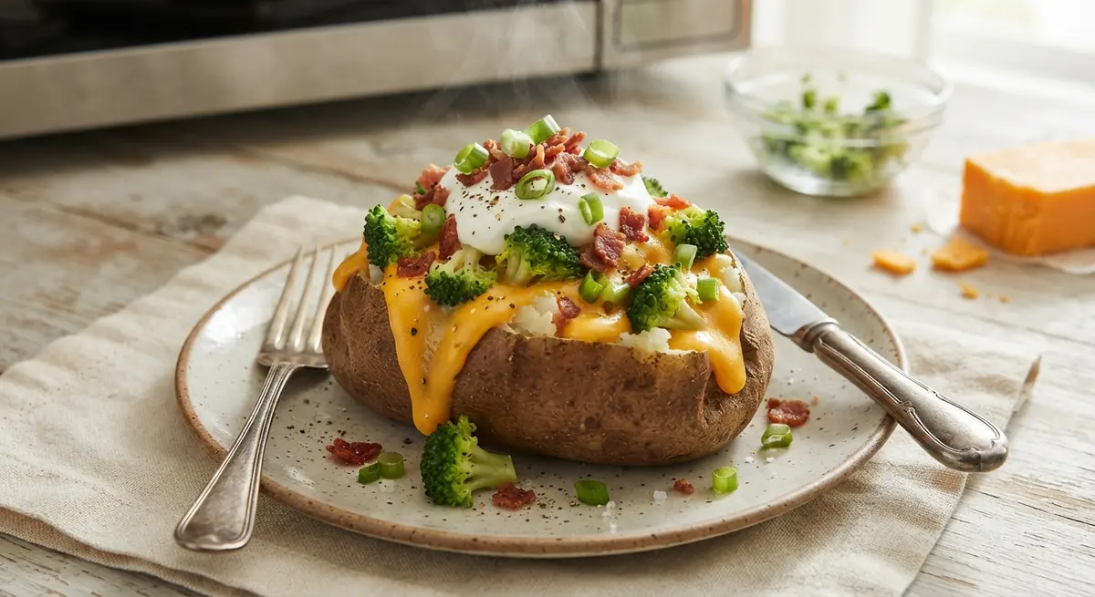 Loaded Microwave Baked Potato with Broccoli and Cheddar