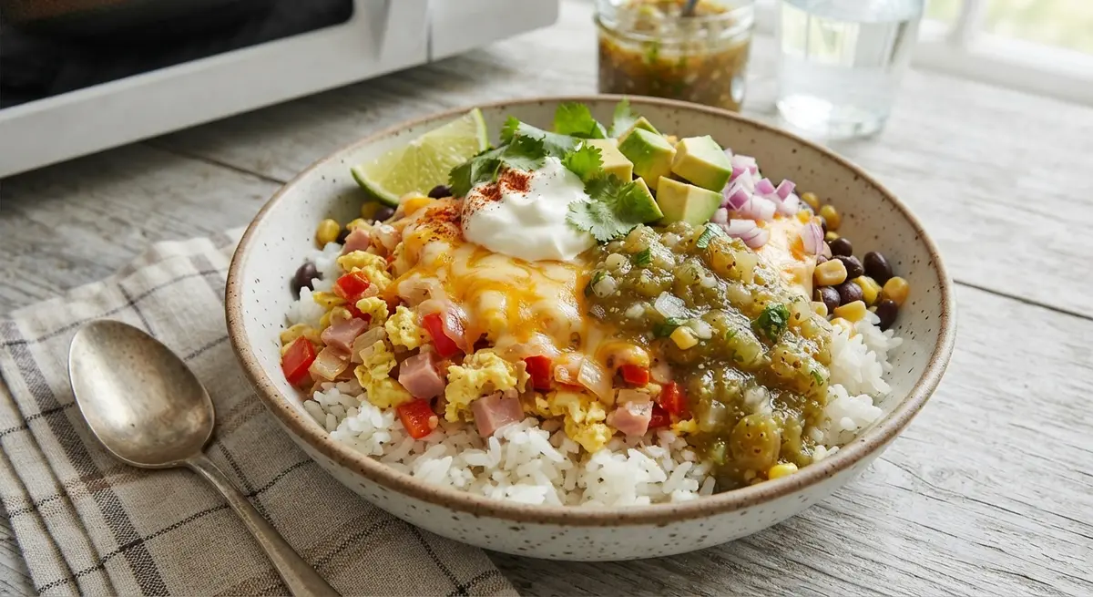 Microwave Breakfast Burrito Bowl with Salsa