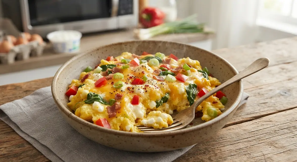 Microwave Cottage Cheese Egg Scramble Bowl