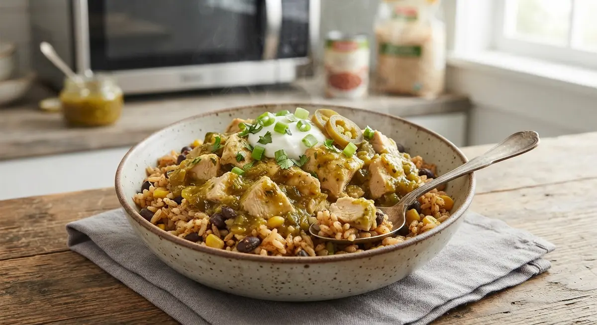 Microwave Green Chile Chicken Rice Bowl
