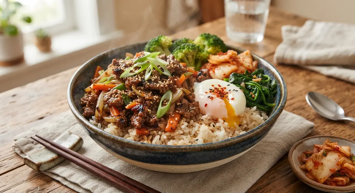 Microwave Ground Beef Bulgogi-Style Rice Bowl