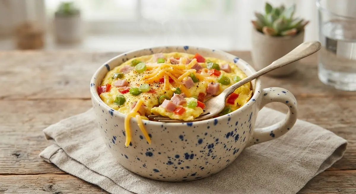 Microwave Omelette in a Mug with Ham and Peppers