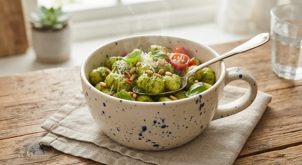Microwave Pesto Gnocchi in a Mug