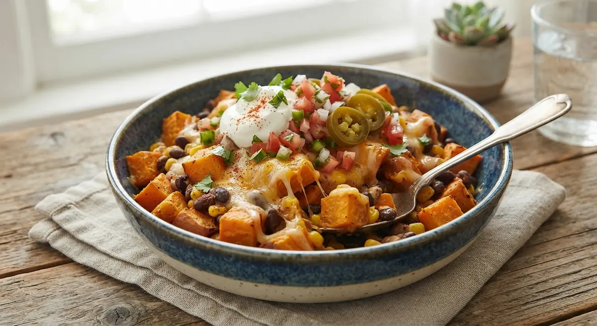 Microwave Sweet Potato Nacho Bowl