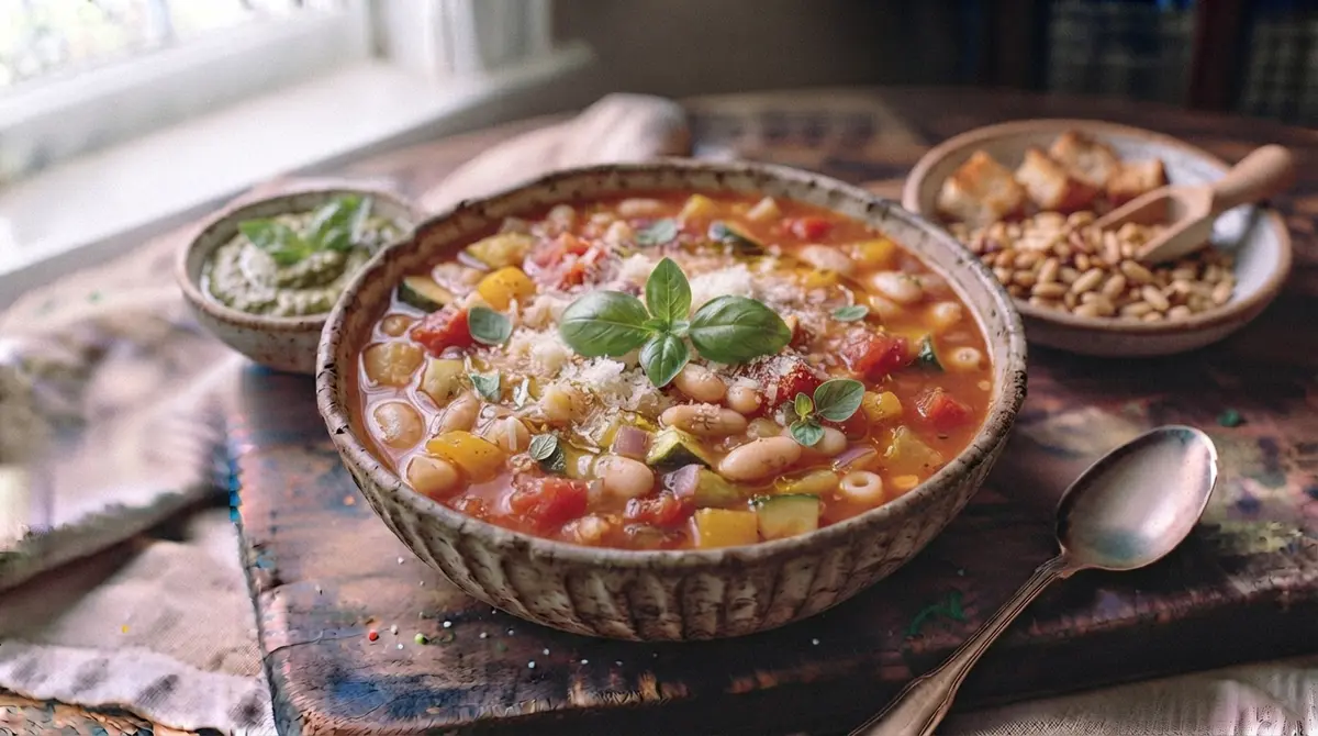 Hearty Minestrone Soup with White Beans, Tomatoes & Sun Vegetables (Flavonoids and potassium)