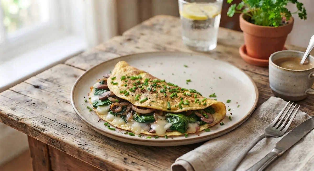 Mushroom & Parsley Omelet with Baby Spinach Salad (Iron and B vitamins)