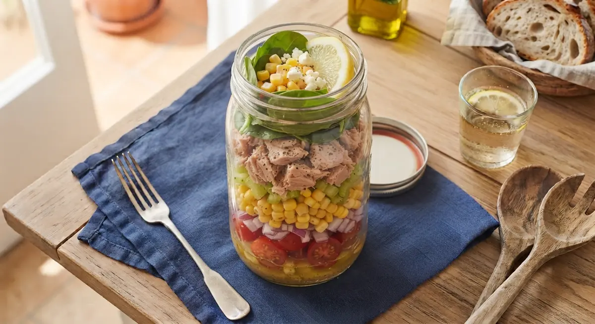 No-Cook Tuna Corn Salad in a Jar