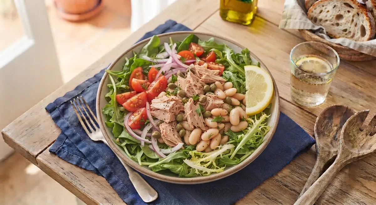 No-Cook Tuna White Bean Salad on Greens