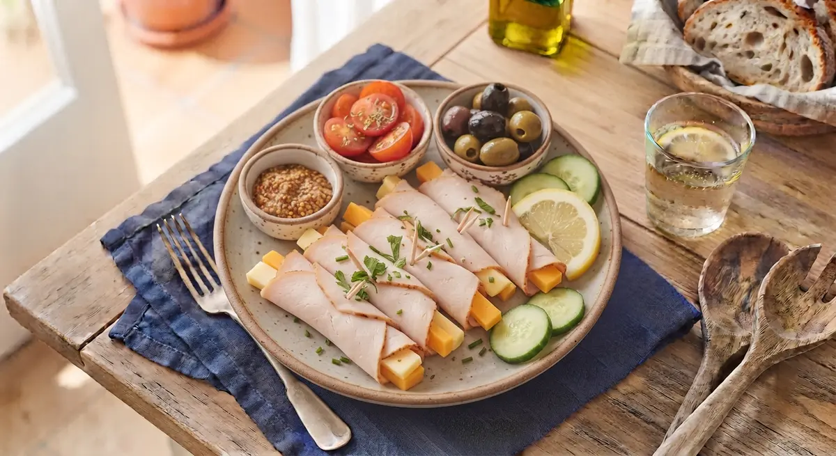 No-Cook Turkey and Cheese Roll-Up Plate