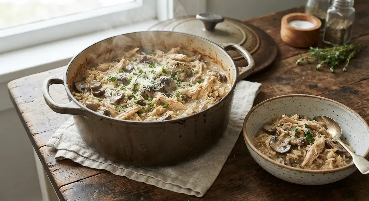 One-Pot Creamy Mushroom Chicken and Rice