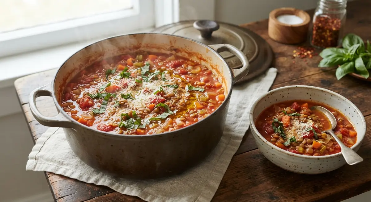 One-Pot Tomato Basil Lentil Soup