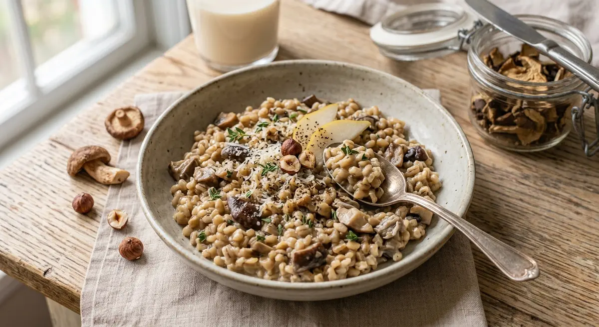 Pearled Barley Mushroom & Flat Parsley Risotto (Barley beta-glucans lower cholesterol)