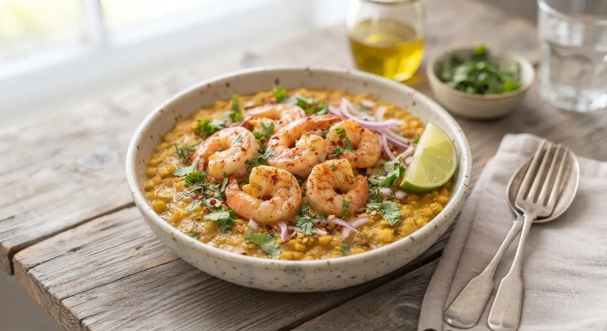 Red Lentil Bowl with Paprika-Sautéed Shrimp & Cilantro (Perfect blood sugar stabilization)