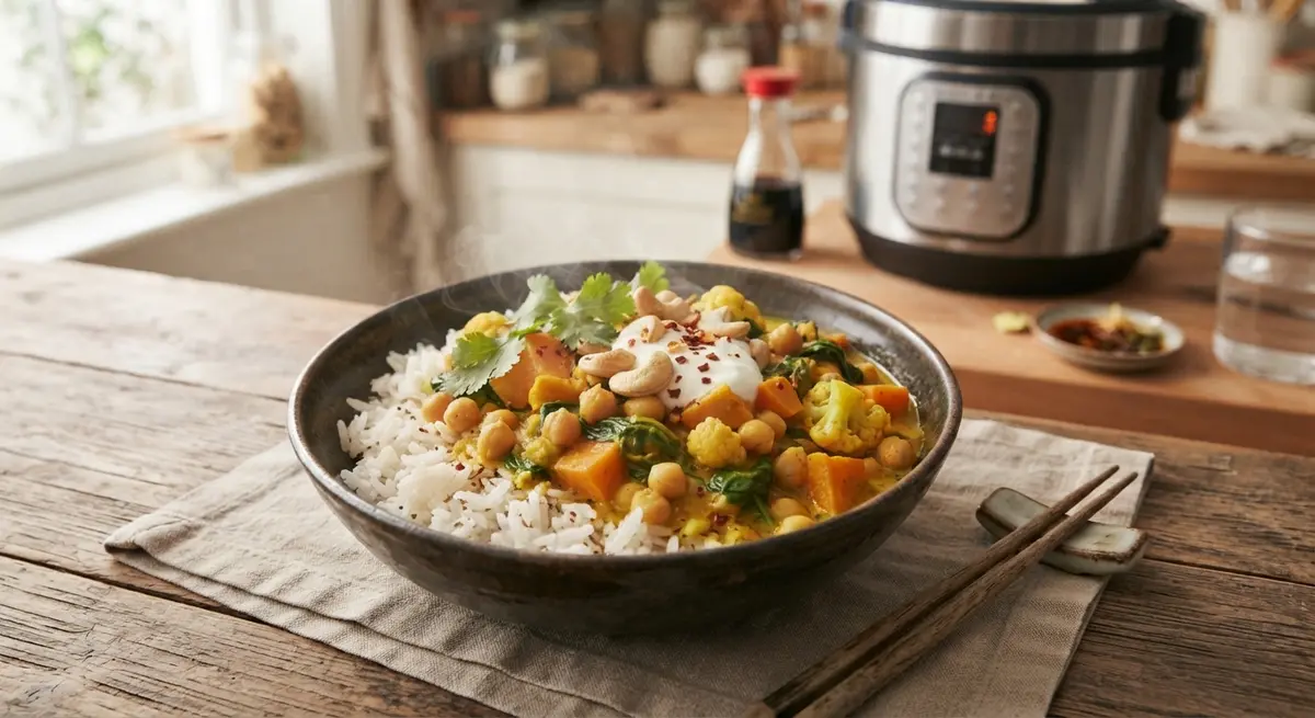 Rice Cooker Yellow Curry Chickpea Bowl